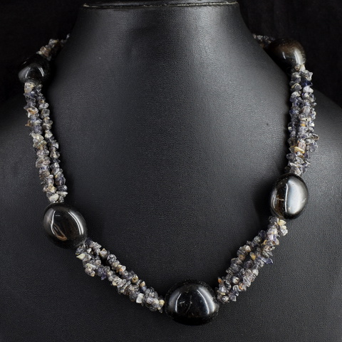 Genuine 371.00 Cts Agate & Iolite Beads Necklace 4-H246