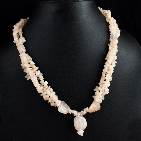 Genuine 324.00 Cts Rose Quartz Beads Necklace 3-H246