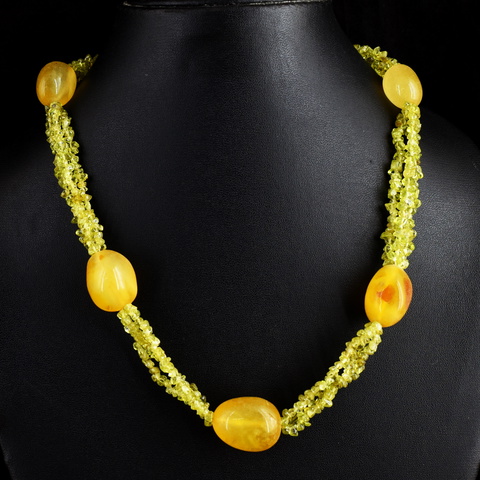 Genuine 320.00 Cts Onyx & Peridot Beads Necklace 12-H246-