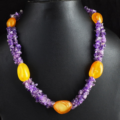 Genuine 471.00 Cts Agate & Amethyst Beads Necklace 2-H246
