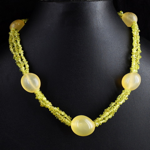 Genuine 315.00 Cts Onyx & Peridot Beads Necklace 1-H246