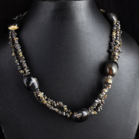 Genuine 351.00 Cts Iolite & Agate Beads Necklace 15-H246