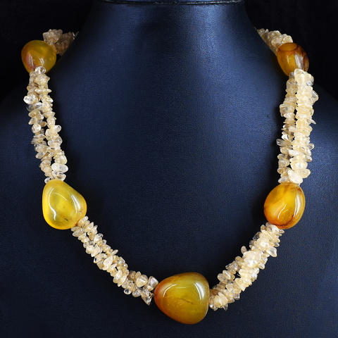 Genuine 564.00 Cts Agate & Smoky Quartz Beads Necklace 8-H246