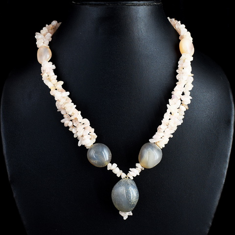 Genuine 450.00 Cts Onyx & Rose Quartz & Beads Necklace 14-H246