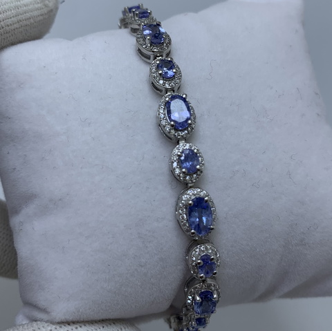 Decent Design Natural Tanzanite with CZ Bracelet In 925 Silver Sterling