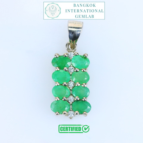 BIGL CERTIFIED 925 STERLING SILVER PENDANT WITH NATURAL VIVID GREEN EMERALD