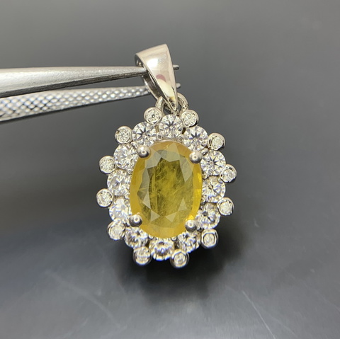12.80 CT Top Yellow Colour Sapphire with CZ Pendant in 925 Silver Sterling