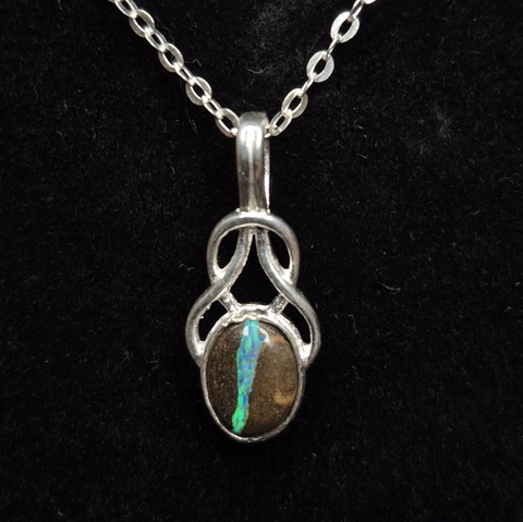 Solid Australian Boulder Opal Pendant in Sterling Silver – Includes Chain