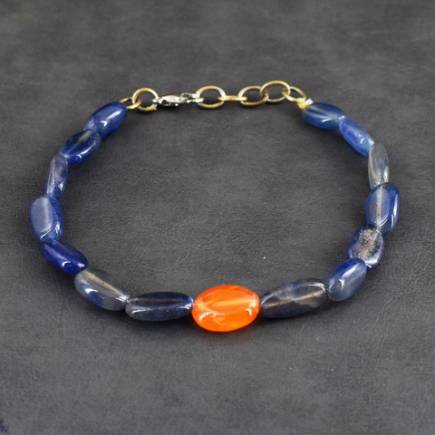 Genuine 46.00 Cts Iolite & Onyx Beads Bracelet 20-H246