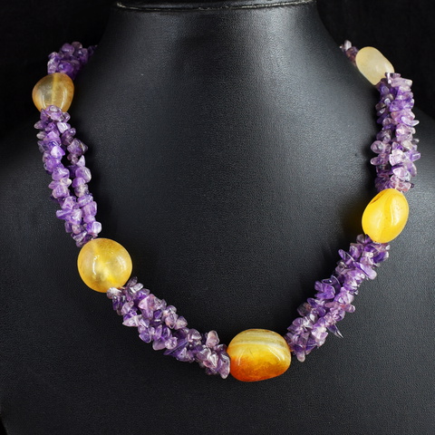 Genuine 437.00 Cts Agate & Amethyst Beads Necklace 6-H246