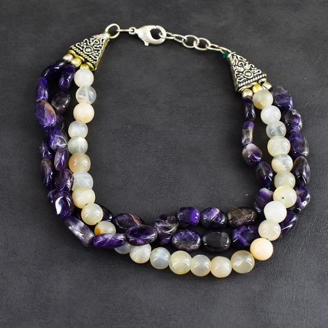 Genuine 245.00 Cts Amethyst & Moonstone Beads Necklace 19-H246