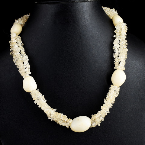 Genuine 386.00 Cts White Quartz & White Agate Beads Necklace 5-H246