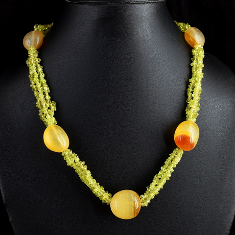 Genuine 337.00 Cts Peridot & Agate Beads Necklace 7-H246