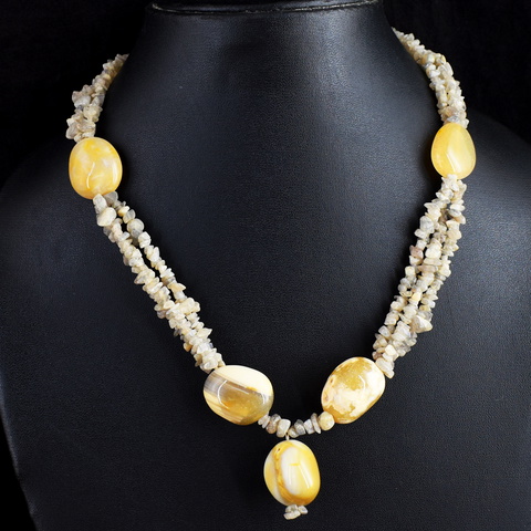 Genuine 305.00 Cts Agate & Grey Moonstone Beads Necklace 13-H246