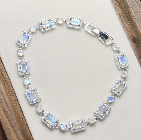 Natural Rainbow Moonstone Bracelet 40.75 Carat In Silver from Tanzania