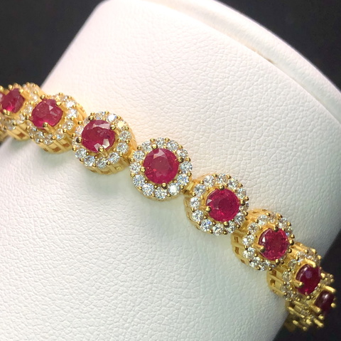 Gold Plated Natural Burmese Ruby Pigeon Blood Color Bracelet in Silver