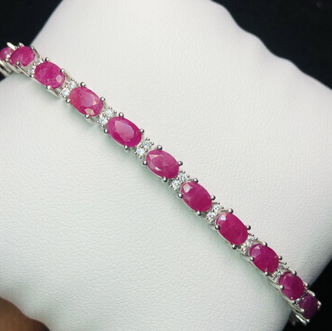 Natural Burmese Ruby Pigeon Blood Color 52.41 Carat Bracelet in Silver