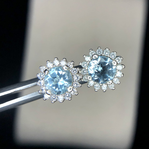 PPRESTIGIOUS 10.00 CT SWISS BLUE TOPAZ EARRING STUD WITH CZ IN 925 SILVER