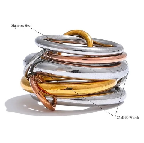 Modern Stackable Stainless Steel Ring Set – Mixed Metal Versatility