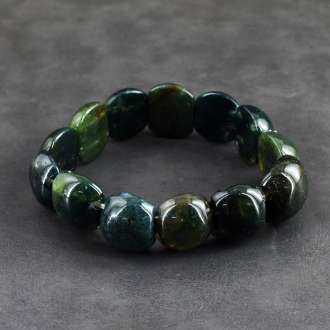 Genuine 208.00 Cts Moss Agate Stretchable Beads Bracelet 3-H247