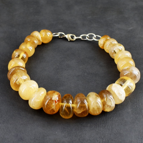 Genuine 234.00 Cts Golden Rutile Quartz Beads Bracelet 2-H247