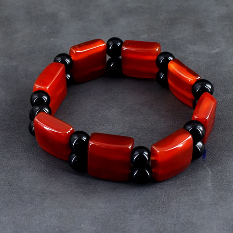 Genuine 218.00 Cts Onyx & Spinel Stretchable Beads Bracelet 5-H247
