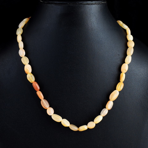 Genuine 146.00 Cts Peach Moonstone Beads Necklace 7-H247