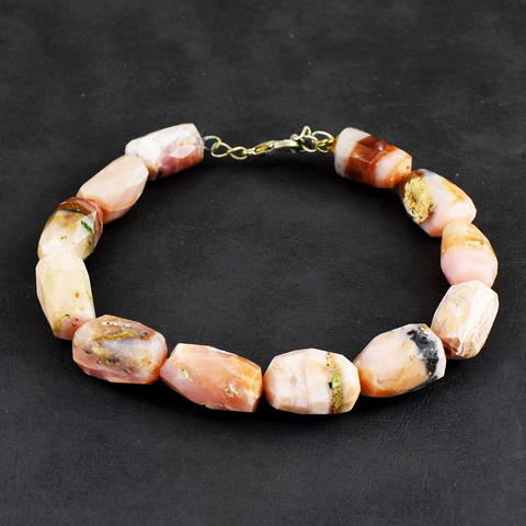 Genuine 138.00 Cts Pink Australian Opal Faceted Beads Bracelet 17-H247