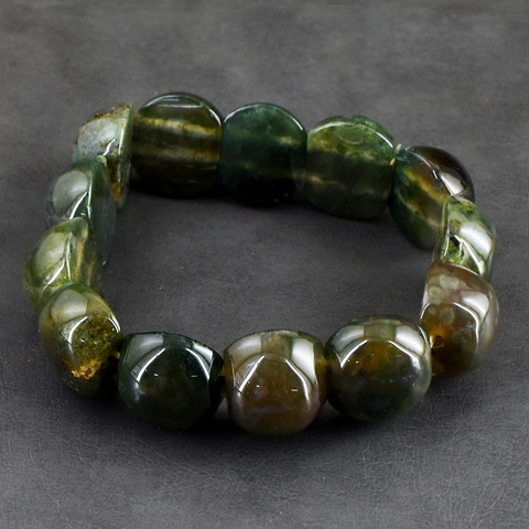 Genuine 275.00 Cts Moss Agate Beads Stretchable Bracelet 17-H247