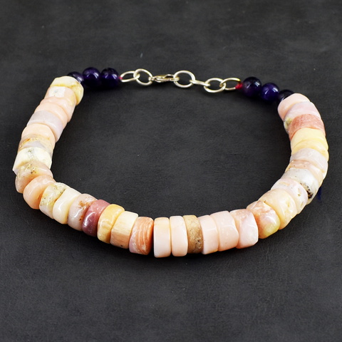 Genuine 132.00 Cts Pink Australian Opal Beads Bracelet 18-H247