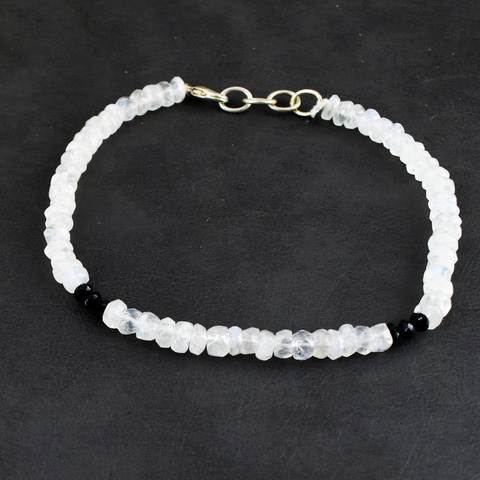 Genuine Blue Flash Moonstone & Spinel Faceted Beads Bracelet 19-H247