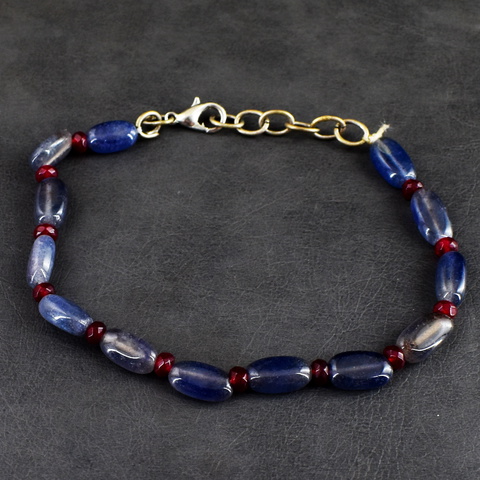 Genuine 41.00 Cts Iolite & Onyx Beads Bracelet 28-H247