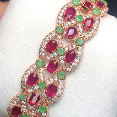 Rose Gold Natural Burmese Ruby/Columbian Emerald Multi Layred Braclet