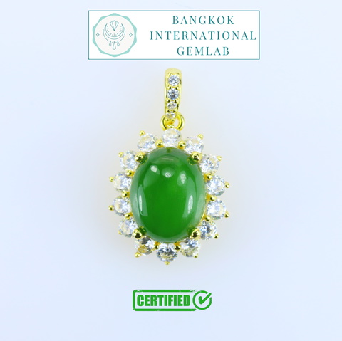 BIGL CERTIFIED 925 STERLING SILVER PENDANT WITH NATURAL JADEITE BURMESE