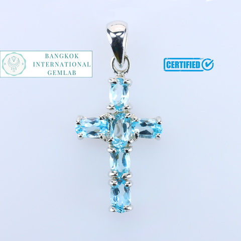 BIGL CERTIFIED 925 STERLING SILVER PENDANT WITH NATURAL BLUE TOPAZ BRAZIL