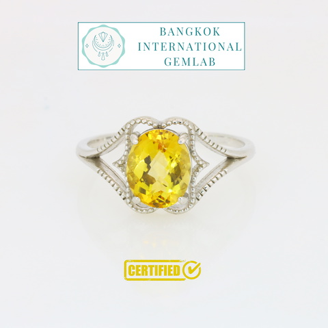 BIGL Certified 925 Sterling Silver Ring With Natural Citrine Brazil Mine