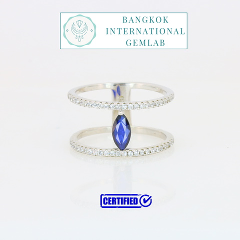 BIGL Certified 925 Sterling Silver Ring With Natural Royal Blue Sapphire