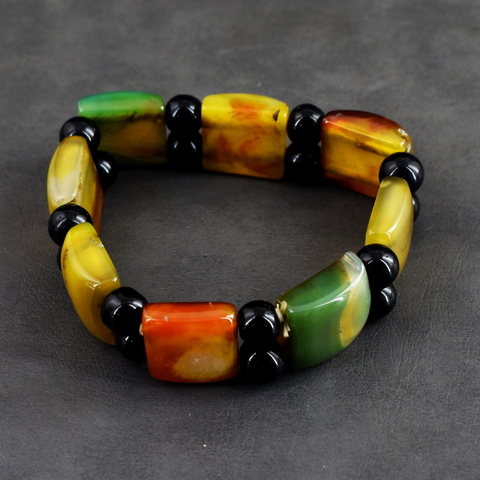 Genuine 212.00 Cts Onyx & Spinel Stretchable Beads Bracelet 30-H247