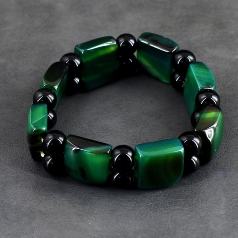 Genuine 201.00 Cts Onyx & Spinel Stretchable Beads Bracelet 32-H247