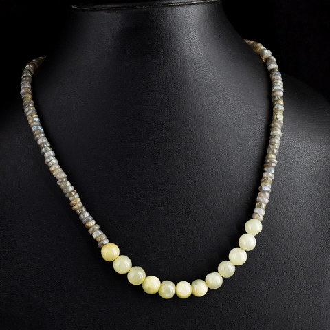 Genuine Amazing Flash Labradorite & Aventurine Beads Necklace 34-H247