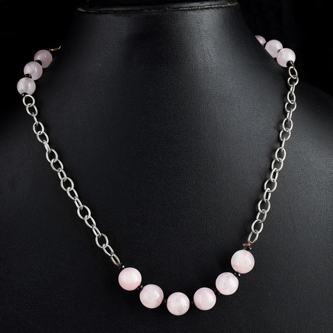 Genuine 115.00 Cts Rose Quartz & Spinel Beads Necklace 37-H247