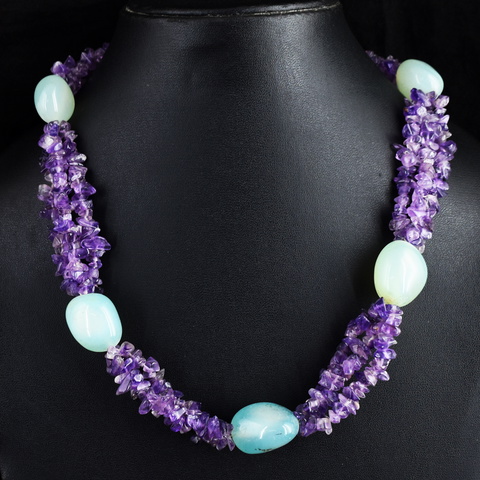 Genuine 464.00 Cts Chalcedony & Amethyst Beads Mala ( Necklace ) 40-H247