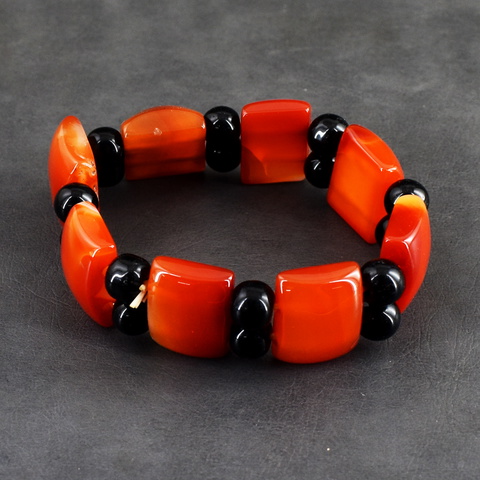 Genuine 241.00 Cts Onyx & Spinel Stretchable Beads Bracelet 44-H247