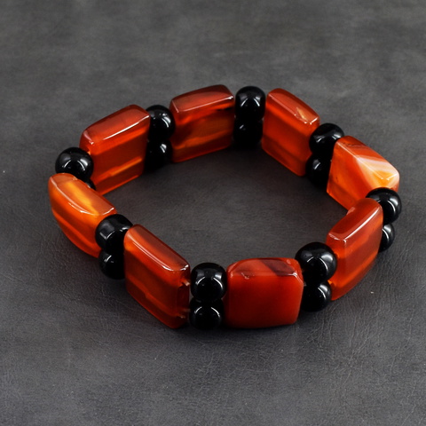 Genuine 206.00 Cts Onyx & Spinel Stretchable Beads Bracelet 48-H247