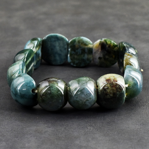 Genuine 267.00 Cts Moss Agate Stretchable Beads Bracelet 54-H247