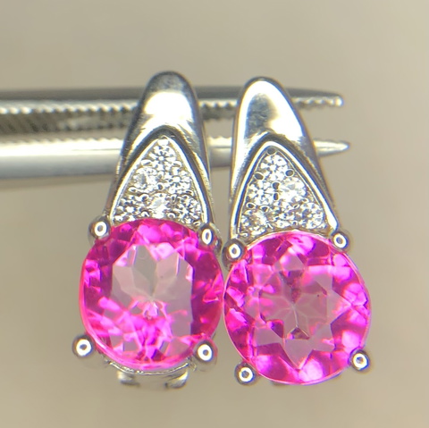 PRESTIGIOUS 15.10 CT PINK TOPAZ EARRING WITH CZ IN 925 SILVER