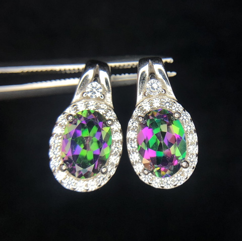 PRESTIGIOUS 12.7 CT MYSTIC TOPAZ EARRING WITH CZ IN 925 SILVER