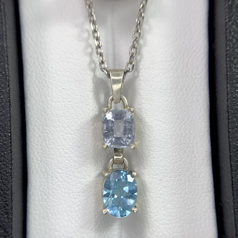 Gorgeous Natural (Aquamarine and Topaz) Handmade Silver Pendant
