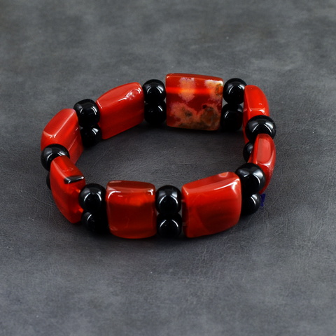 Genuine 185.00 Cts Spinel & Onyx Stretchable Beads Bracelet 16-H248