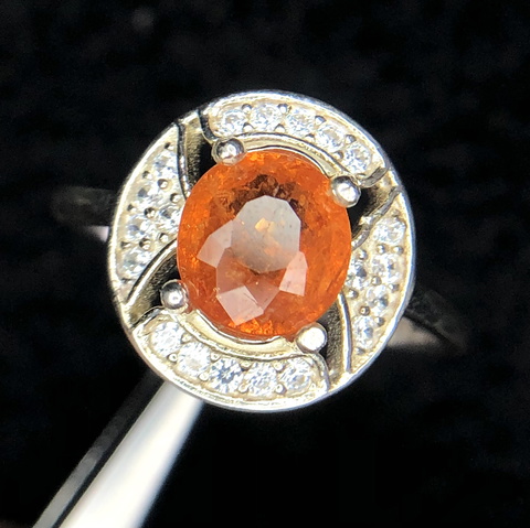 PRESTIGIOUS 11.65 CT SPESSERTITE GARNET RING WITH CZ IN 925 SILVER